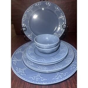 Two (2) JCPenney Home Athena Normandy Blue Dinner Plates 4 Pc Settings